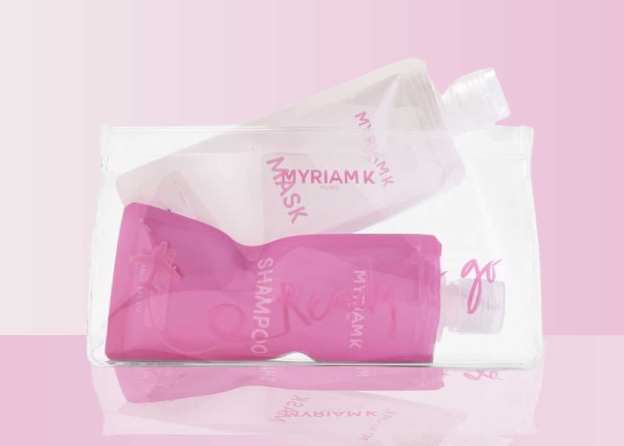 Myriam K : 1 trousse avec 2 gourdes offertes pour l'achat de 2 produits