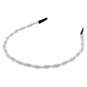 Serre-tête perles et cordon pailleté argenté,  Serre-tête perles et cordon pailleté argenté