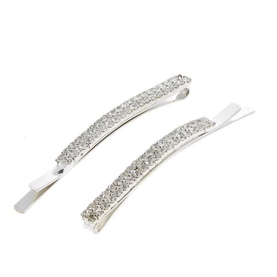 Barrettes argent&eacute;es &agrave; strass 2 rang&eacute;es