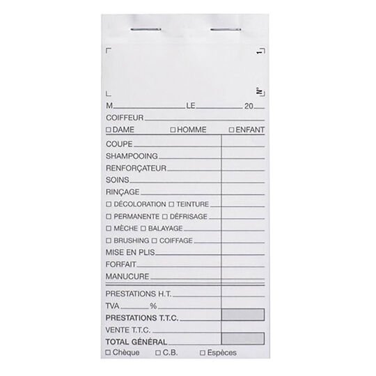 Carnet de caisse avec num&eacute;ro