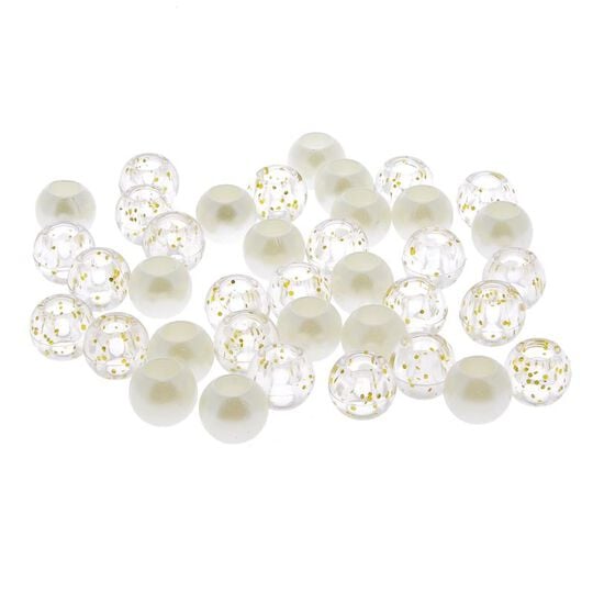 Perles cheveux blanches et transparentes &agrave; paillettes dor&eacute;e