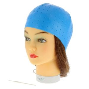 Bonnet à mèches bleu avec crochet,  Bonnet à mèches bleu avec crochet