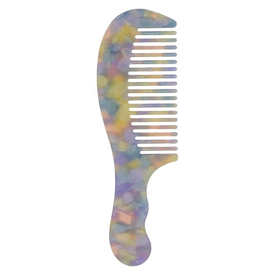 Petit peigne d&eacute;m&ecirc;loir en ac&eacute;tate bleu et multicolore