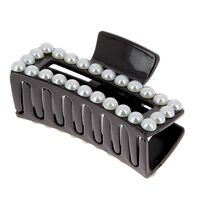 Pince croco rectangle à perles noir,  Pince croco rectangle à perles noir