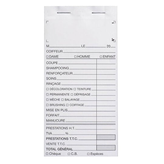 Carnet de caisse avec numéro