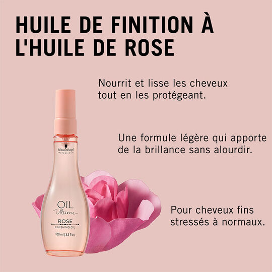 Huile de finition Rose pour cheveux fins ou stressés,  Huile de finition Rose pour cheveux fins ou stressés