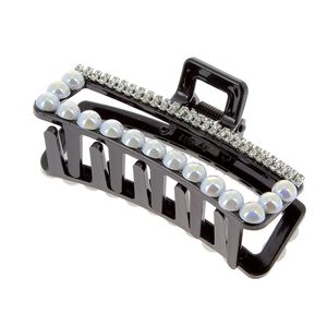 Pince croco strass et perles rectangle,  Pince croco strass et perles rectangle