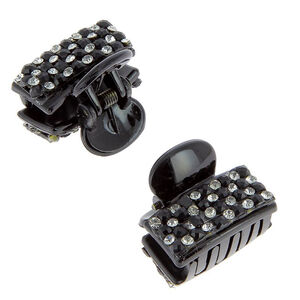 Mini pince croco strass X 2 Strass blancs et perles noires,  Mini pince croco strass X 2 Strass blancs et perles noires