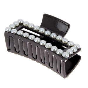 Pince croco rectangle &agrave; perles noir