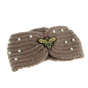 Bandeau de laine avec abeille marron,  Bandeau de laine avec abeille marron