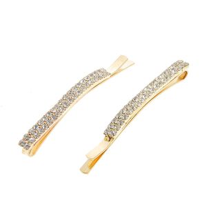 Barrettes dorées 2 rangées de strass x 2,  Barrettes dorées 2 rangées de strass x 2