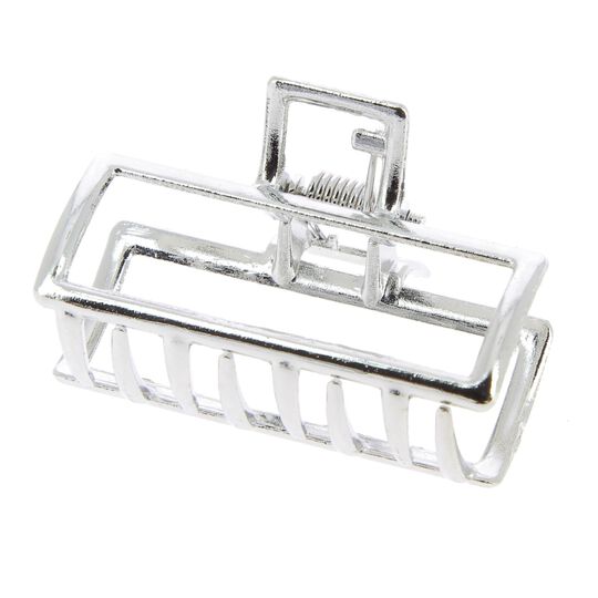 Petite pince croco m&eacute;tallique rectangle argent&eacute;e