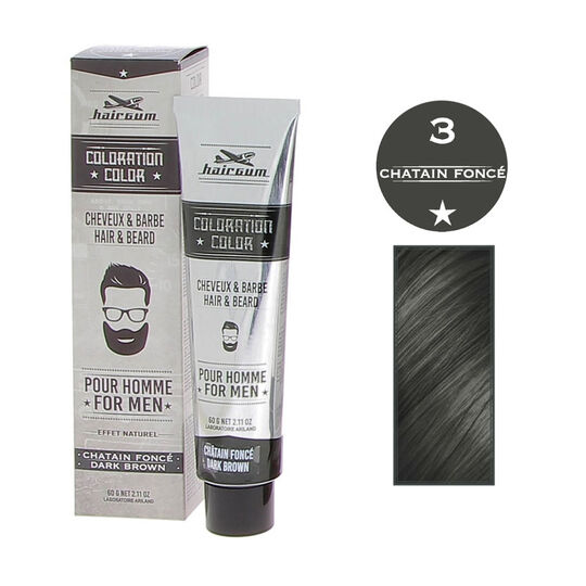 Coloration pour homme cheveux & barbe 3 ch&acirc;tain fonc&eacute;