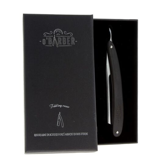 Rasoir coupe-chou manche en bois d'ébène lame acier extra dur O'Barber,  Rasoir coupe-chou manche en bois d'ébène lame acier extra dur O'Barber