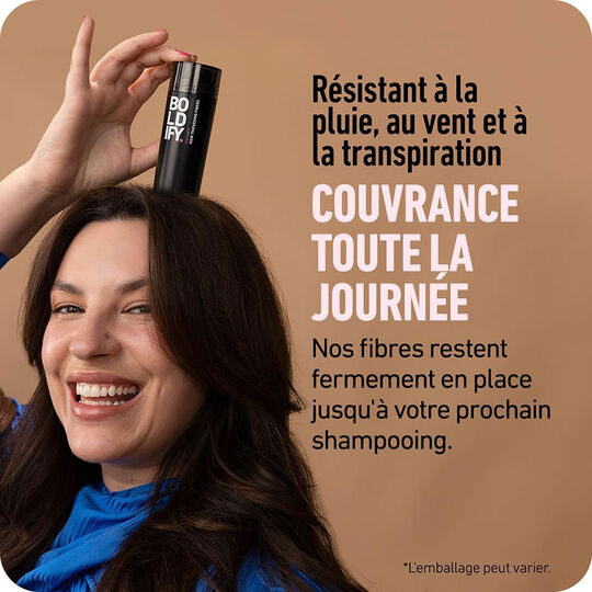 Fibres densifiantes pour cheveux ch&acirc;tain fonc&eacute;