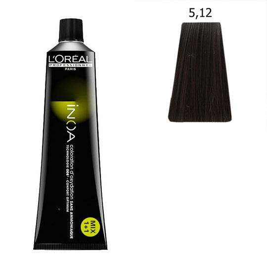 Inoa Coloration sans ammoniaque 5.12 ch&acirc;tain clair cendr&eacute; iris&eacute;