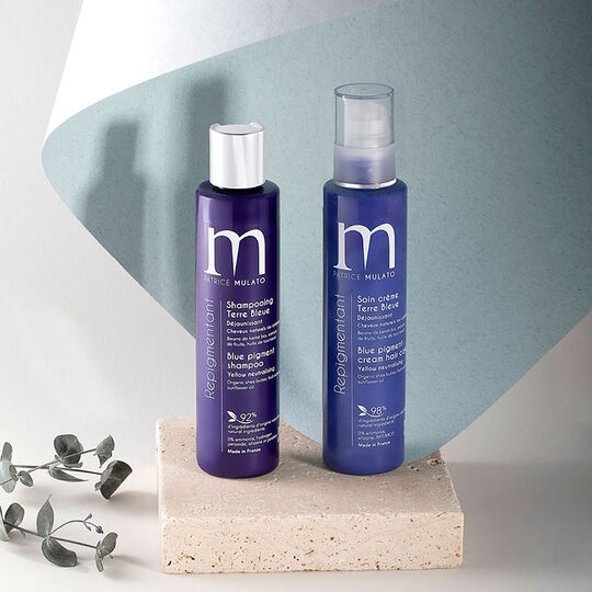 Shampooing repigmentant cheveux naturels ou color&eacute;s terre bleue