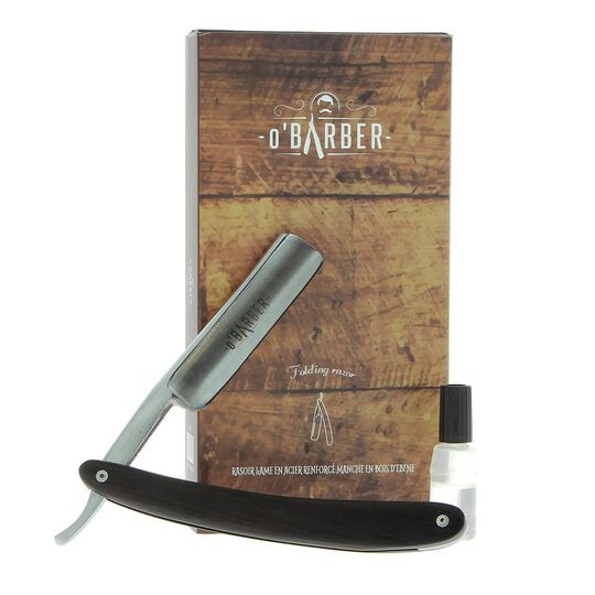 Rasoir coupe-chou manche en bois d'ébène lame acier extra dur O'Barber,  Rasoir coupe-chou manche en bois d'ébène lame acier extra dur O'Barber