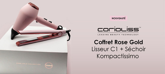 Découvrez le coffret Rose Gold avec le sèche cheveux Kompactissimo et le lisseur C1 Digital de Corioliss !
