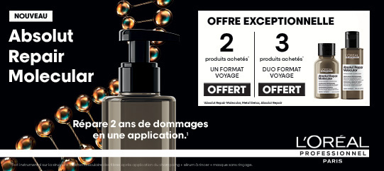 Découvrez la gamme réparation de L'Oréal Professionnel Paris et profitez pour 2 ou 3 produits achetés de 1 ou 2 formats voyage offerts !
