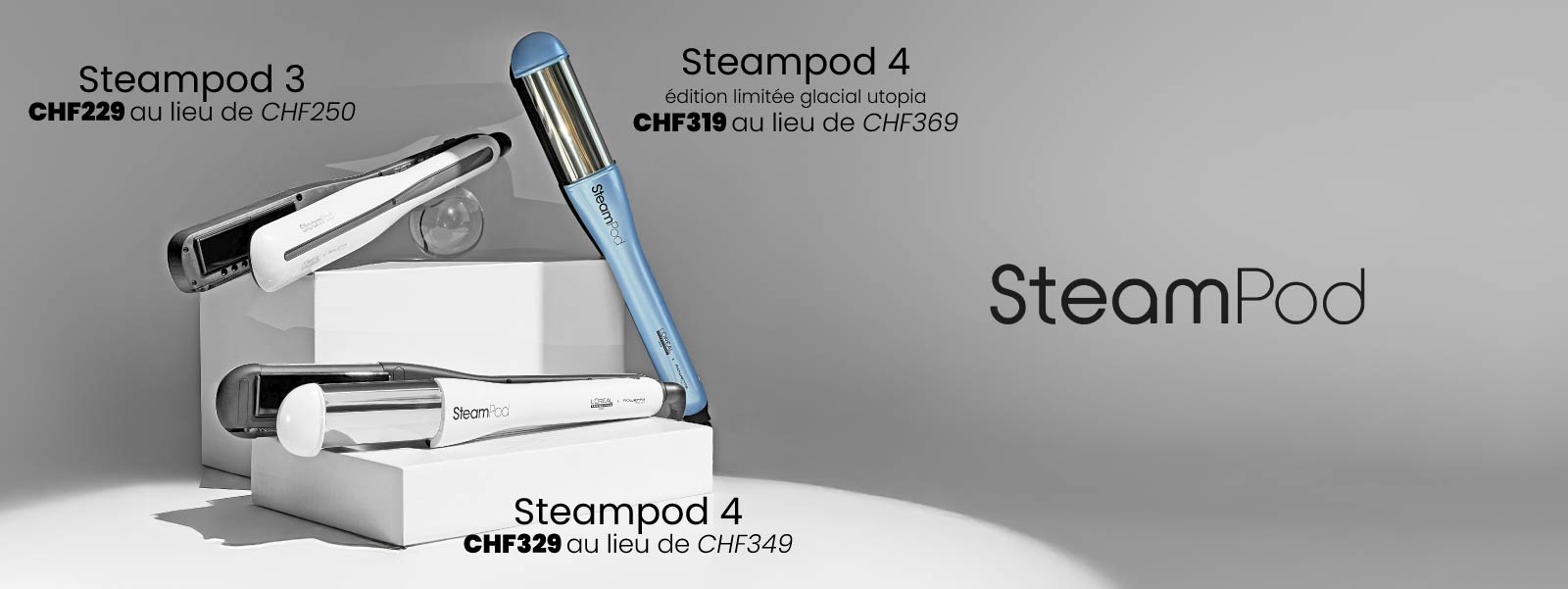 Du 9 au 23 juillet, profitez du SteamPod 3 est à 229CHF, du SteamPod 4 à 329CHF et du SteamPod 4 édition Glacial Utopia à 319CHF* !