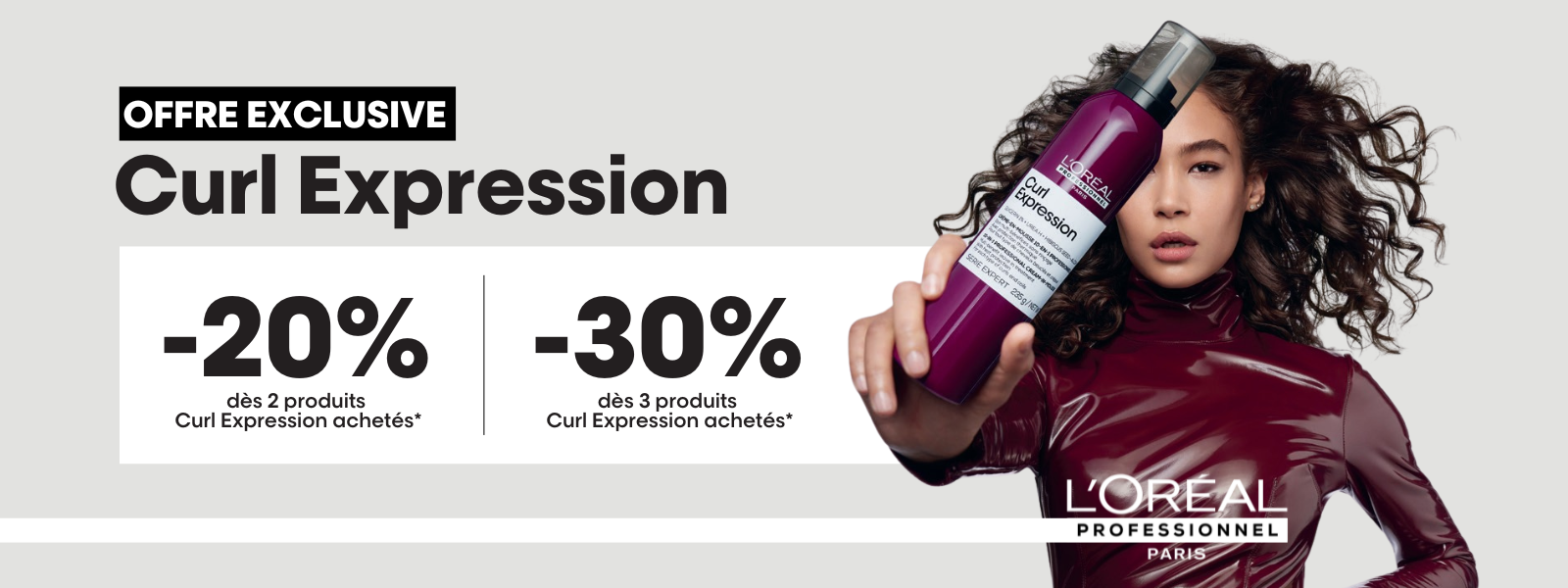Profitez de -20% dès 2 produits achetés et -30% dès 3 achetés sur Curl Expression de L'Oréal Professionnel Paris.* 