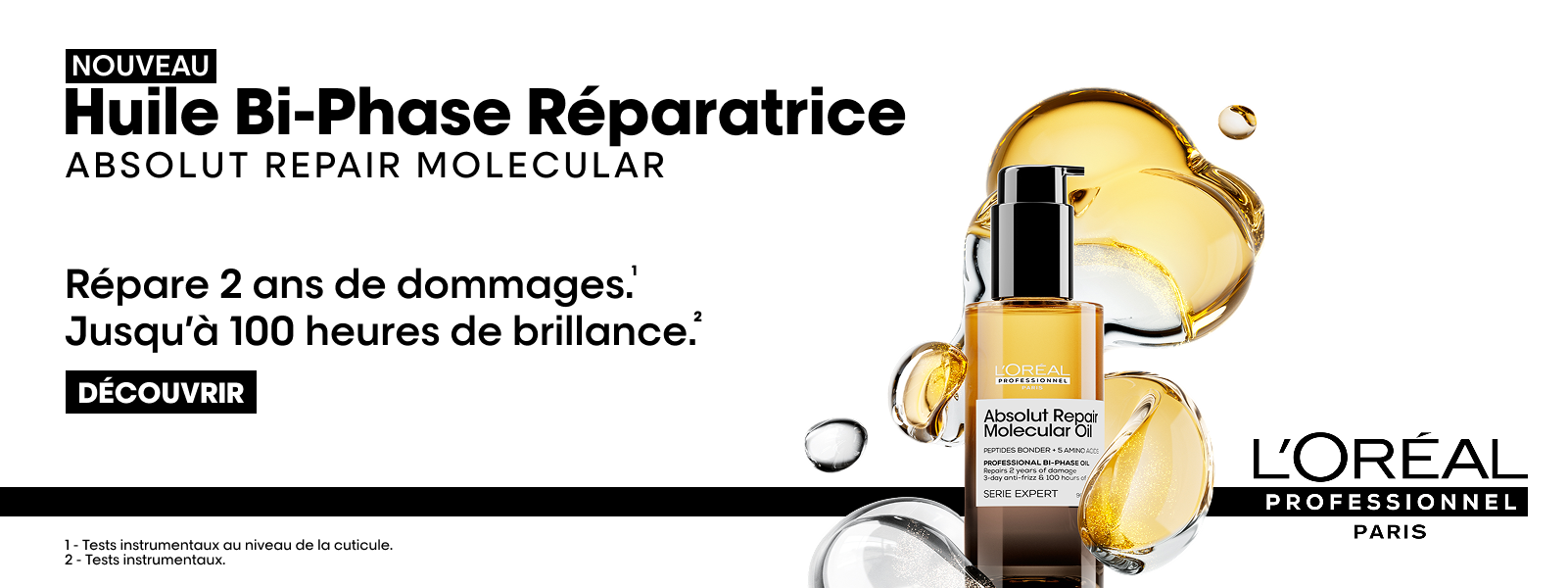 Réparez jusqu'à 2 ans de dommages en un seul geste avec l'huile bi-phase Absolut Repair Molecular Oil de L'Oréal Professionnel Paris