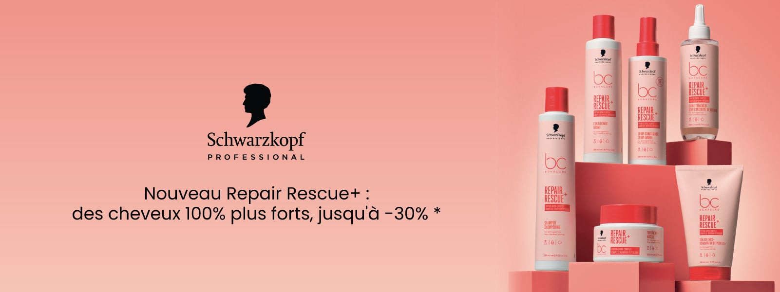 Nouvelle formule Repair Rescue+ par Schwarzkopf Professional : 100% plus de force, jusqu'à 30% de réduction*.